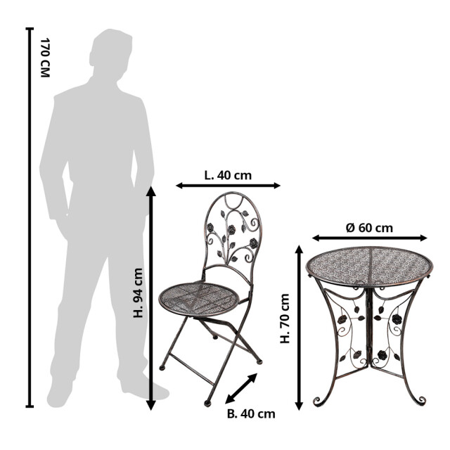 Clayre & Eef Bistroset bistrotafel bistrostoel 3-delig Ø 60x70 cm metaal 3031345 large