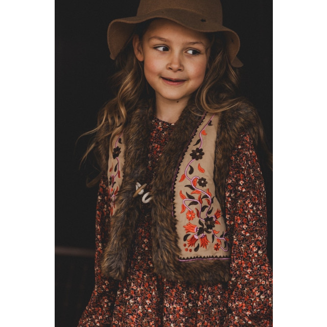 Looxs Revolution Gilet borduursels imitatie bont voor meisjes in de kleur 2431-7035-407 large