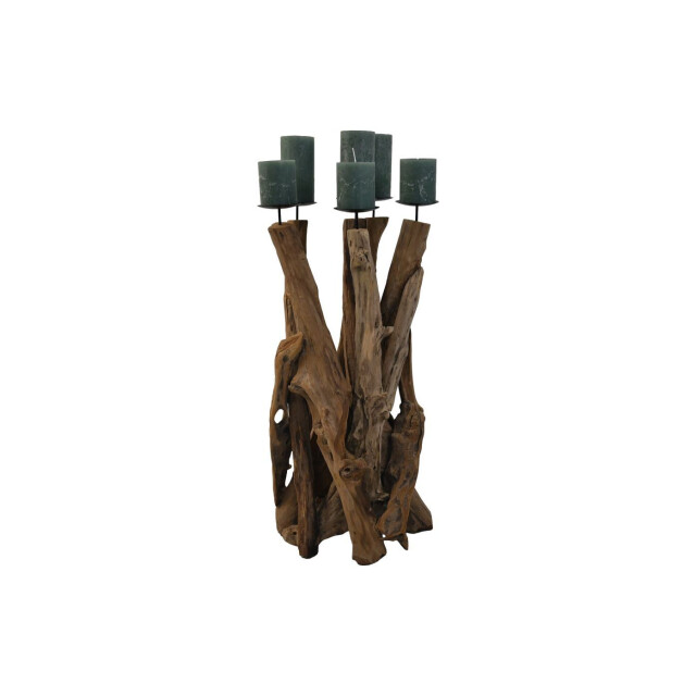 HSM Collection -kaarsenhouder 5 kaarsen-35x35x65--teak/metaal 2923549 large