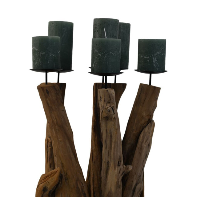 HSM Collection -kaarsenhouder 5 kaarsen-35x35x65--teak/metaal 2923549 large