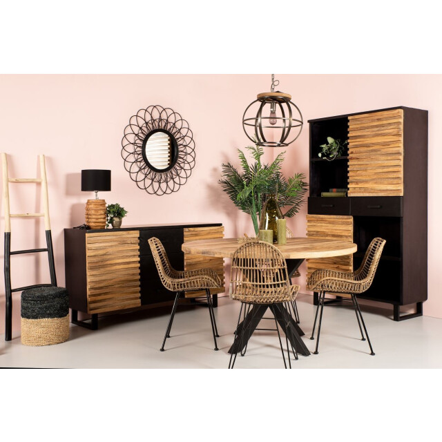 HSM Collection -wandkast lille 2 deur 2 la-110x45x190-zwart/naturel-acacia/metaal 2922587 large