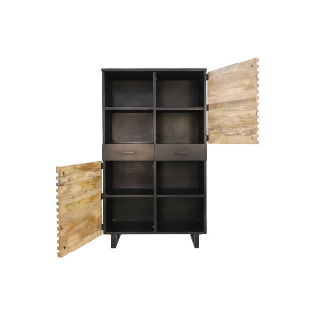HSM Collection -wandkast lille 2 deur 2 la-110x45x190-zwart/naturel-acacia/metaal 2922587 large