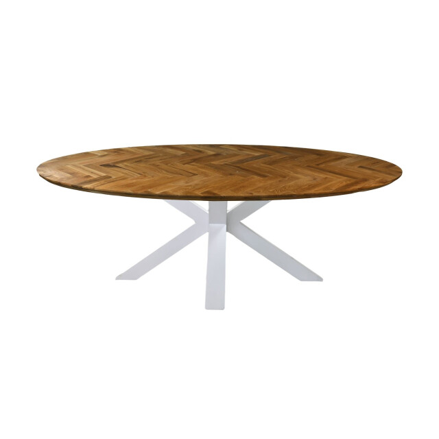 HSM Collection -ovale eettafel fishbone-180x100x76--eiken/metaal 2923885 large