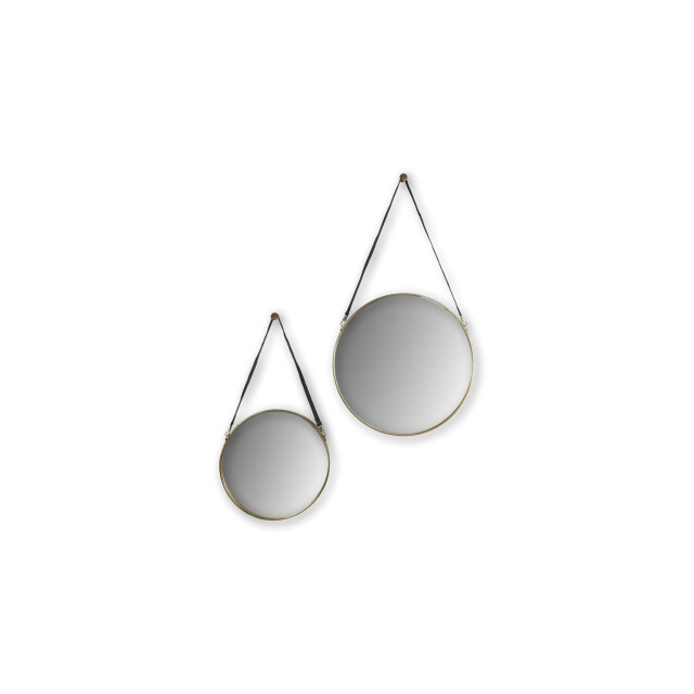 HSM Collection -ronde spiegel met riem-49x3x68--metaal/kunstleder 2923325 large