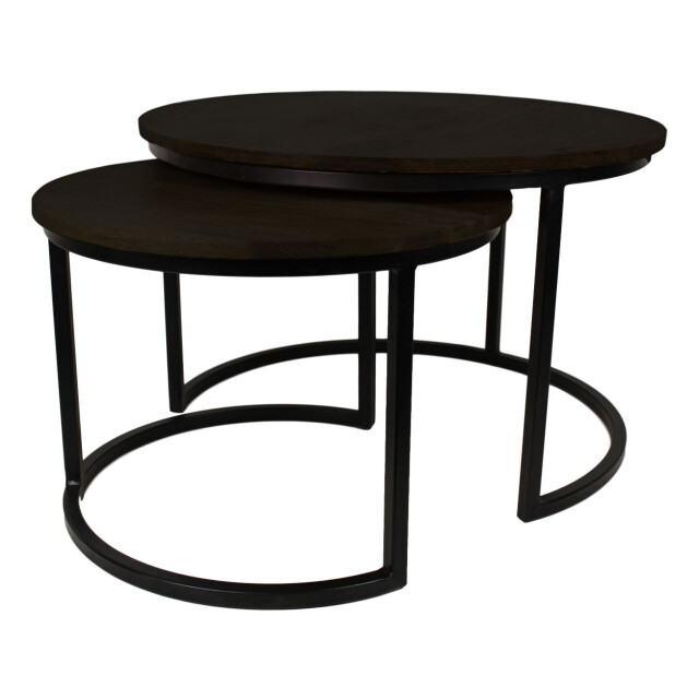 HSM Collection -ronde bijzettafel ronin s/2-ø70x45/ø50x38-zwart-mango/metaal 2923207 large