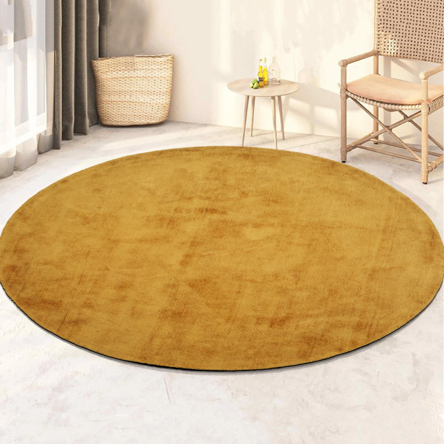 Velaar Milan königlich viscose vloerkleed rond laagpolig mosterdgeel- 115 cm rond 3038533 large