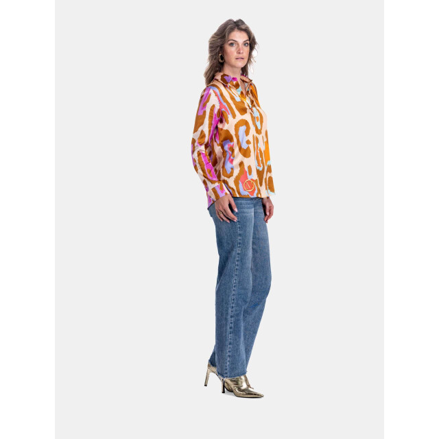 Mucho Gusto Zijden blouse livorno met degradé oranje fuchsia print en luipaardpatroon Zijden blouse Livorno met degradé oranje fuchsia print en luipaardpatroon large
