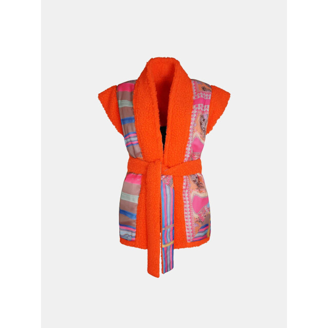 Mucho Gusto Teddy gilet reversible neon oranje met multikleurige paisley print Teddy Gilet Reversible Neon Oranje met Multikleurige Paisley Print large