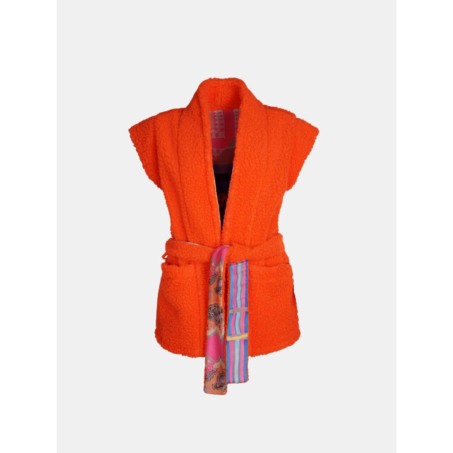 Mucho Gusto Teddy gilet reversible neon oranje met multikleurige paisley print Teddy Gilet Reversible Neon Oranje met Multikleurige Paisley Print large