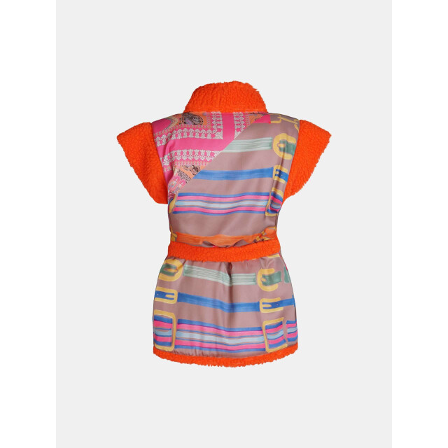 Mucho Gusto Teddy gilet reversible neon oranje met multikleurige paisley print Teddy Gilet Reversible Neon Oranje met Multikleurige Paisley Print large