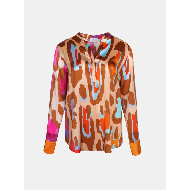Mucho Gusto Zijden blouse monza levendige oranje en fuchsia luipaardprint met verloop effect Zijden Blouse Monza Levendige Oranje en Fuchsia Luipaardprint met Verloop Effect large