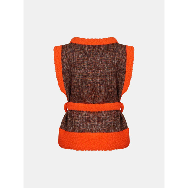 Mucho Gusto Tweezijdig draagbaar oranje tweed en teddy gilet met multicolor riemen en paisleyprint Tweezijdig Draagbaar Oranje Tweed en Teddy Gilet met Multicolor Riemen en Paisleyprint large