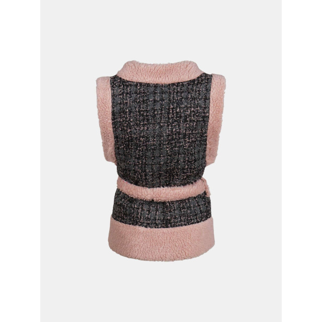 Mucho Gusto Tweezijdig draagbaar roze tweed en teddy gilet chique roze met multicolor slangenprint Tweezijdig Draagbaar Roze Tweed en Teddy Gilet Chique Roze met Multicolor Slangenprint large