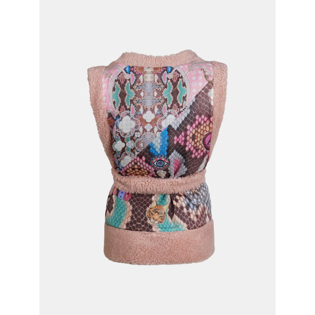 Mucho Gusto Tweezijdig draagbaar roze tweed en teddy gilet chique roze met multicolor slangenprint Tweezijdig Draagbaar Roze Tweed en Teddy Gilet Chique Roze met Multicolor Slangenprint large