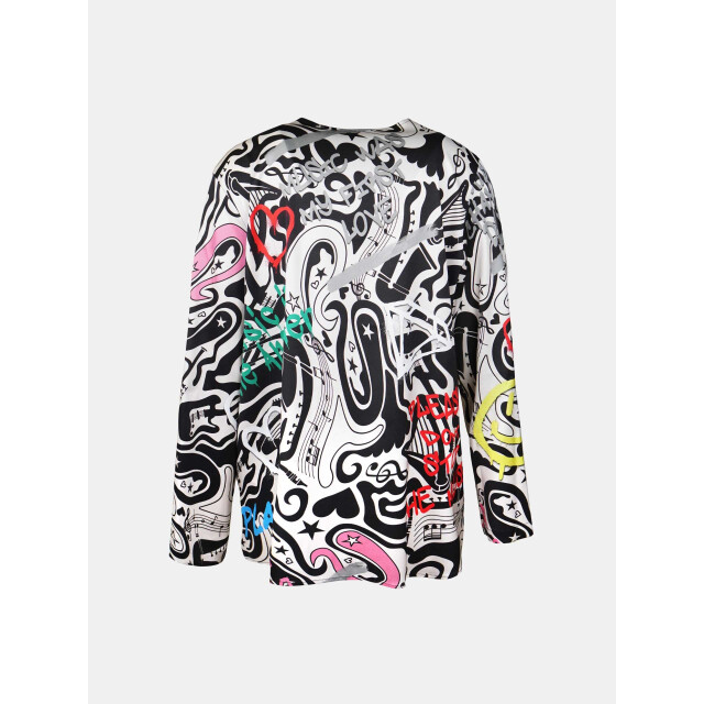 Mucho Gusto Blouse rno in zwart-wit ‘thank you for the music’ print Blouse Salerno in Zwart-Wit ‘Thank You for the Music’ Print large