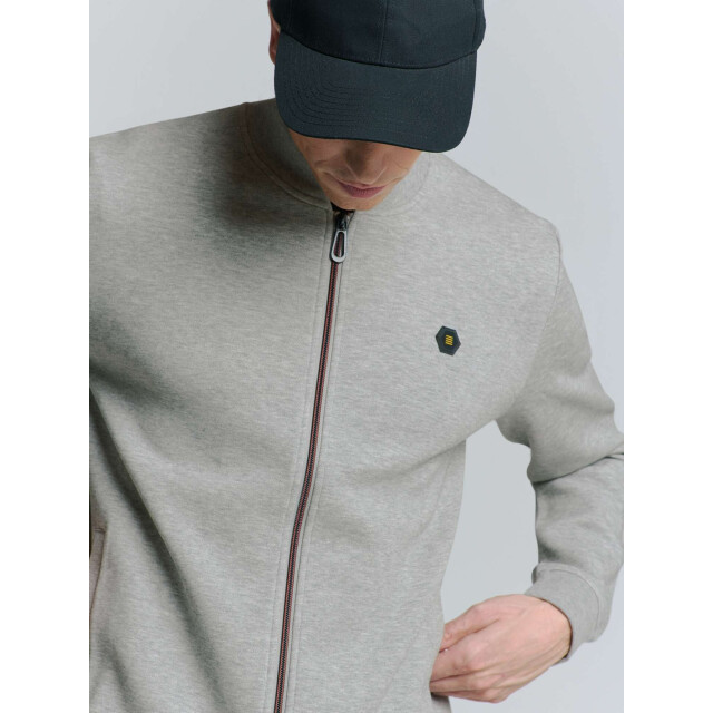 No Excess Sweater full zipper pique bomber grey melange N1006-102 large