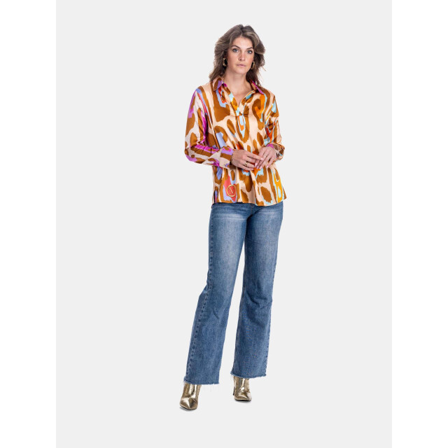 Mucho Gusto Zijden blouse livorno met degradé oranje fuchsia print en luipaardpatroon Zijden blouse Livorno met degradé oranje fuchsia print en luipaardpatroon large