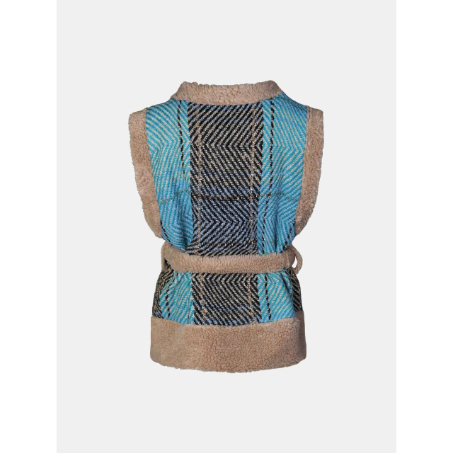 Mucho Gusto Tweezijdig draagbaar lichtblauw tweed en teddy gilet met blauwe-groene luipaardprint Tweezijdig Draagbaar Lichtblauw Tweed en Teddy Gilet met Blauwe-Groene Luipaardprint large