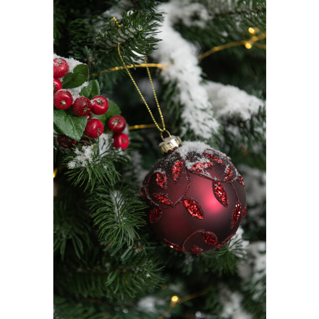 J-Line D- doos van 6 kerstballen blaadjes glitter glas mat kerst small - 3006134 large