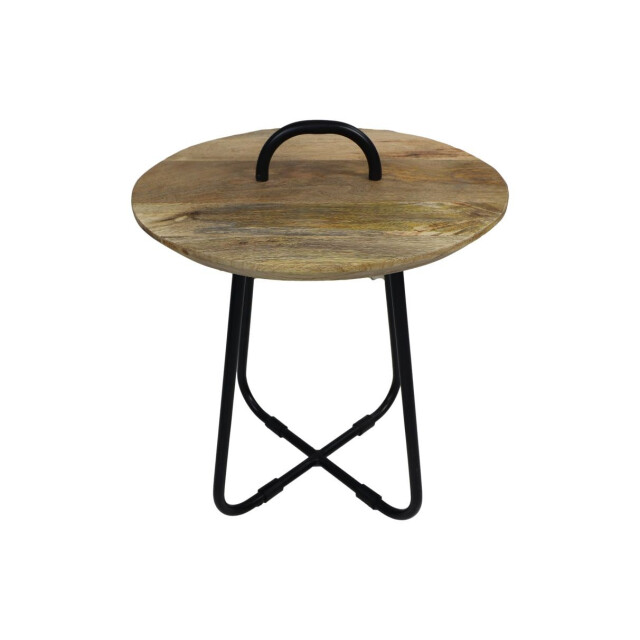 HSM Collection -ronde bijzettafel met handvat-45x45x55--mango/metaal 2923177 large