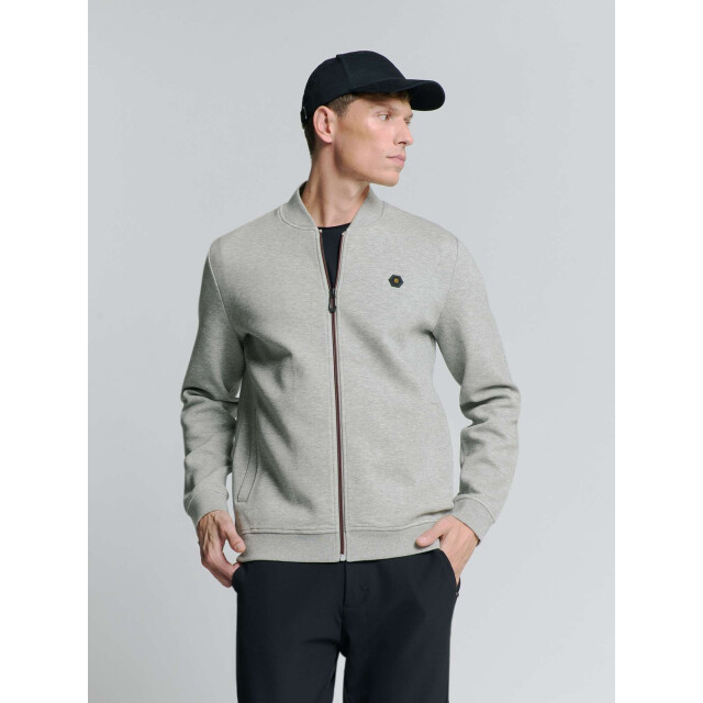 No Excess Sweater full zipper pique bomber grey melange N1006-102 large