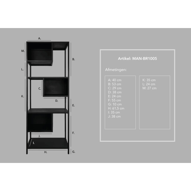HSM Collection -open vakkenkast manhattan-65x35x175--metaal 2922598 large