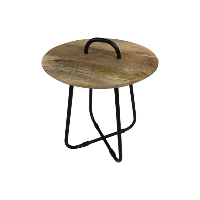 HSM Collection -ronde bijzettafel met handvat-45x45x55--mango/metaal 2923177 large