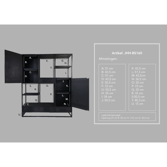 HSM Collection -wandkast verona 2 deur 4 la-160x40x200--mango/metaal 2922596 large