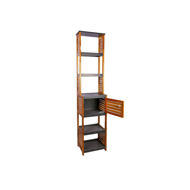 4goodz Acaciahout hoge badkamerkast 1 deur en 5 legplanken 30x38x170 cm 3048737 large