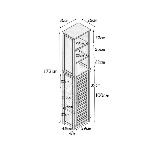 4goodz Badkamerkast stockholm met deur en 6 planken 35x26x173 cm wit/ 3048725 large