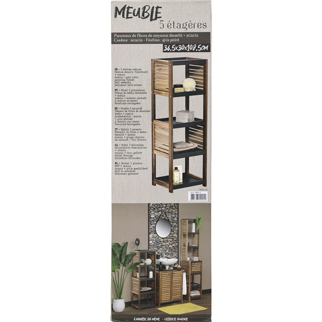 4goodz Badkamerkast acaciahout halfhoog 5 planken 30x36.5x108 cm 3048739 large