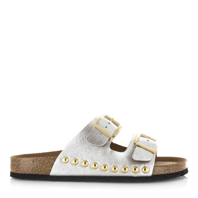 DWRS Label Dwrs malibu metallic leer | sil slippers met gesp dames S2714-01 large