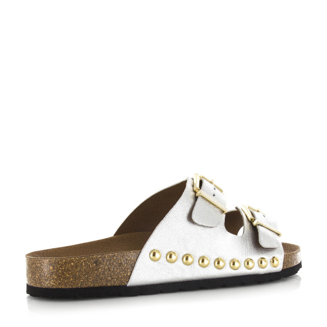 DWRS Label Dwrs malibu metallic leer | sil slippers met gesp dames S2714-01 large