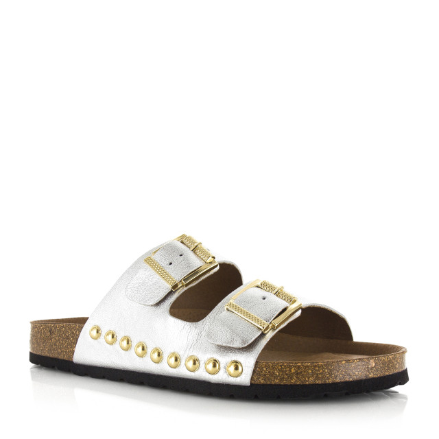 DWRS Label Dwrs malibu metallic leer | sil slippers met gesp dames S2714-01 large