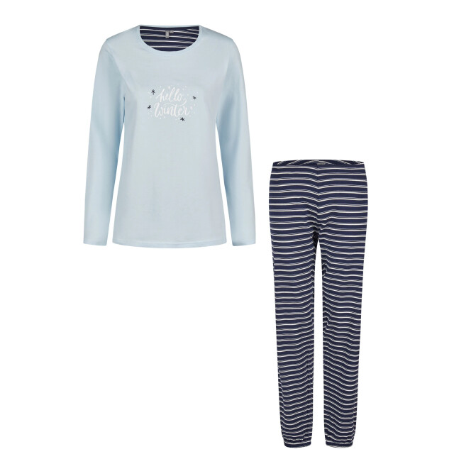By Louise Dames pyjama set lang katoen lichtblauw BL-494-02 large