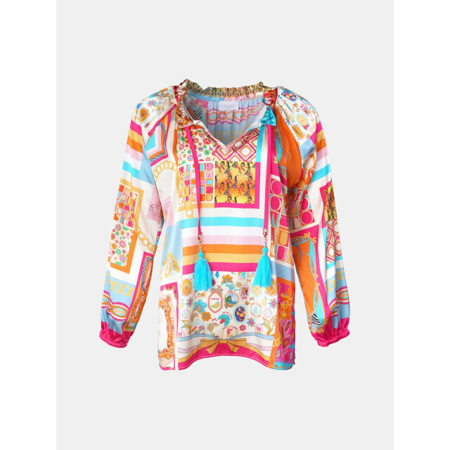 Mucho Gusto ® blouse milano oranje roze patchwork MUCHO GUSTO® Blouse Milano Oranje Roze Patchwork large