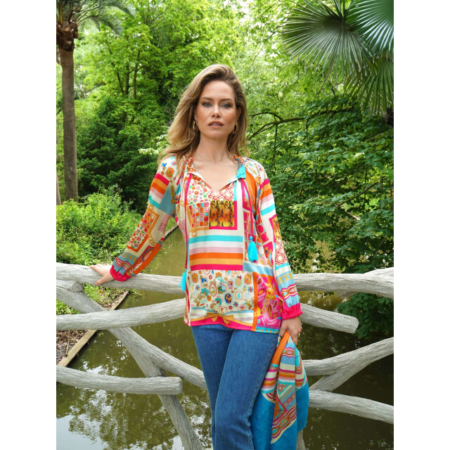 Mucho Gusto ® blouse milano oranje roze patchwork MUCHO GUSTO® Blouse Milano Oranje Roze Patchwork large