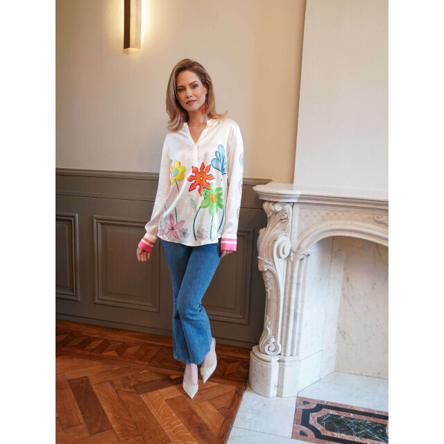 Mucho Gusto ® blouse monza getekende bloem elegantie MUCHO GUSTO® Blouse Monza Getekende Bloem Elegantie large