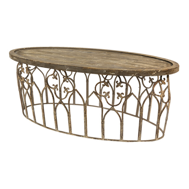 Clayre & Eef Salontafel 141x70x52 cm bruin ijzer hout ovaal bijzettafel 1857687 large