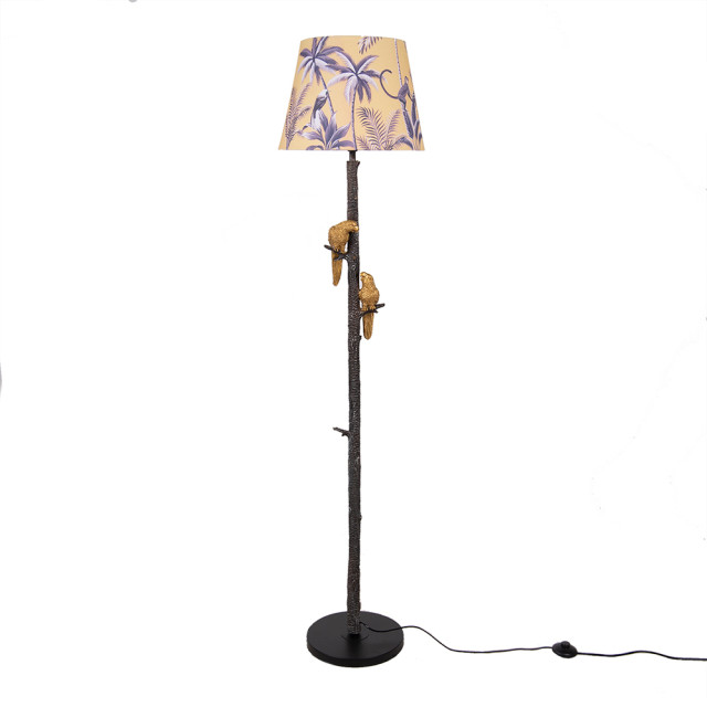 Clayre & Eef Vloerlamp Ø 37x165 cm goudkleurig metaal textiel papegaai 1925032 large