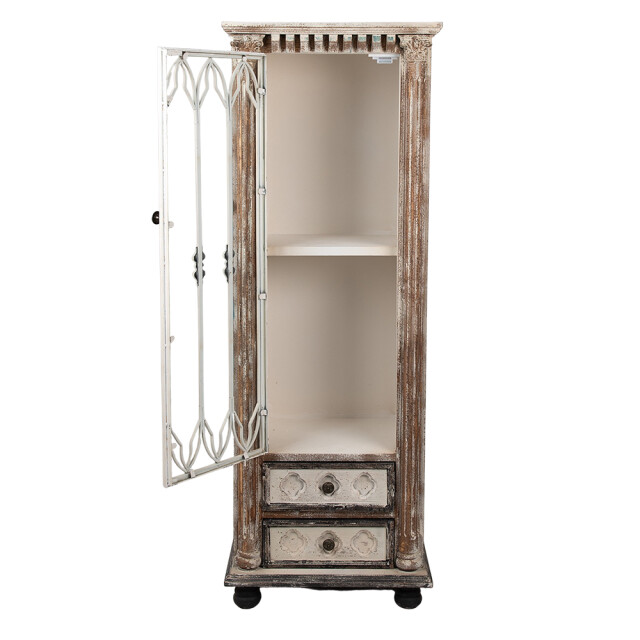 Clayre & Eef Vitrinekast 49x35x135 cm beige hout glas opbergkast 2200125 large
