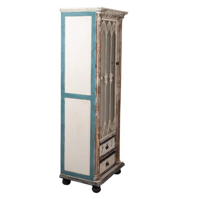 Clayre & Eef Vitrinekast 49x35x135 cm beige hout glas opbergkast 2200125 large