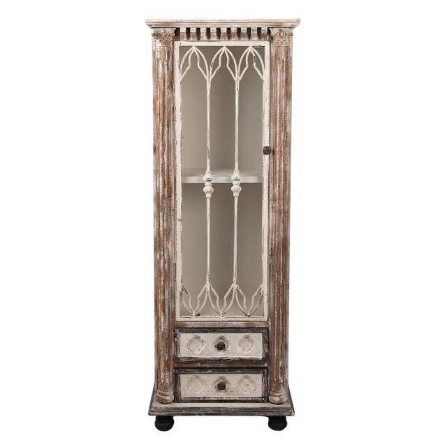 Clayre & Eef Vitrinekast 49x35x135 cm beige hout glas opbergkast 2200125 large