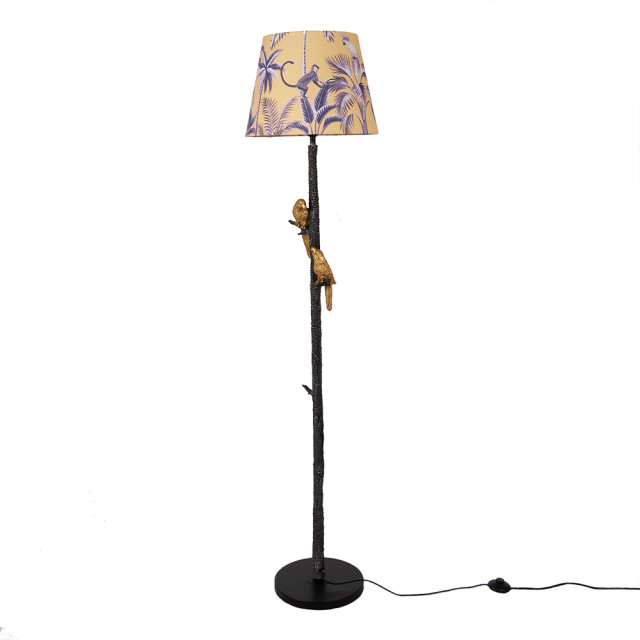 Clayre & Eef Vloerlamp Ø 37x165 cm goudkleurig metaal textiel papegaai 1925032 large