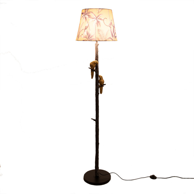 Clayre & Eef Vloerlamp Ø 37x165 cm goudkleurig metaal textiel papegaai 1925032 large