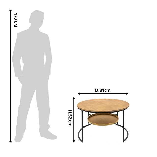 Clayre & Eef Salontafel Ø 81x52 cm zwart hout ijzer bijzettafel 1975434 large
