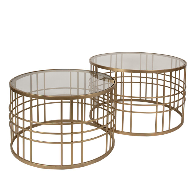 Clayre & Eef Salontafel set van 2 Ø75x46 / Ø66x41 cm metaal glas 2704947 large