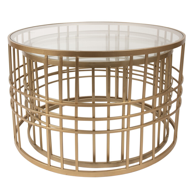 Clayre & Eef Salontafel set van 2 Ø75x46 / Ø66x41 cm metaal glas 2704947 large