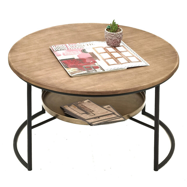 Clayre & Eef Salontafel Ø 81x52 cm zwart hout ijzer bijzettafel 1975434 large