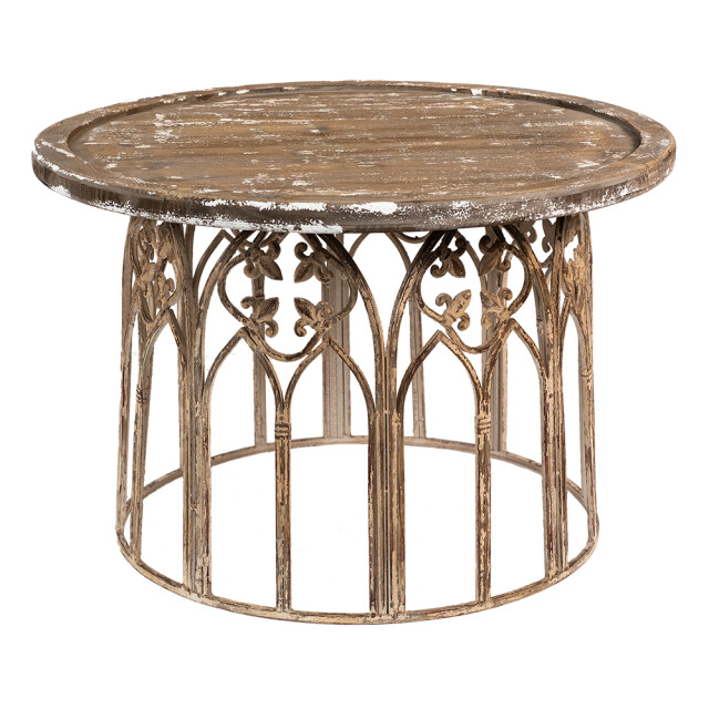 Clayre & Eef Bijzettafel Ø 80x53 cm bruin ijzer hout rond 1851669 large